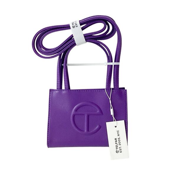 TELFAR NWT Shopping Bag Small in Grape Vegan Faux Leather Purse Purple Logo - Picture 1 of 5